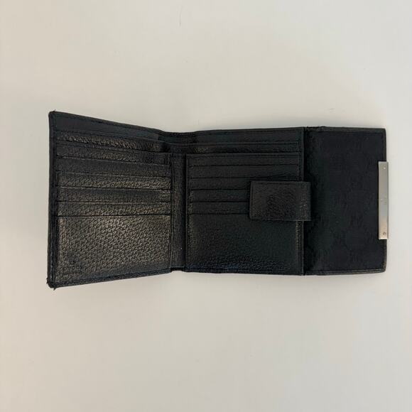 Gucci Double Sided Canvas GG Logo Leather Trim Bifold Wallet Black - Picture 6 of 15